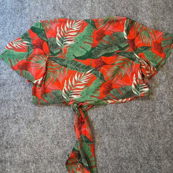 SHEIN Curve Womens Tropical Print Knot Front Crop Blouse 2X Beachy Summer NWOT - Picture 6 of 16